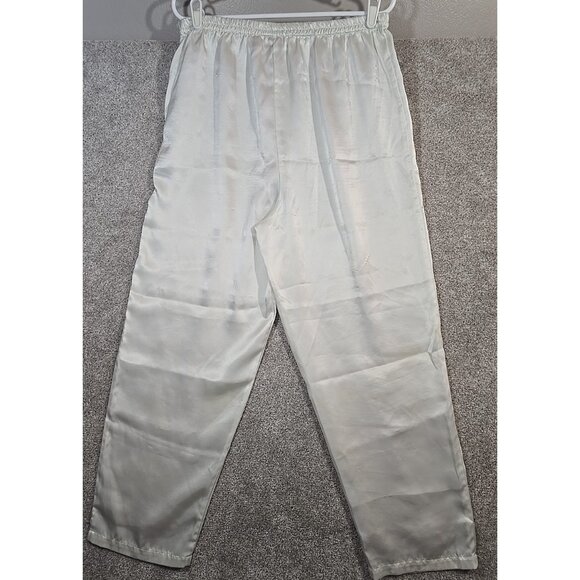 Victoria's Secret 2 Pc Vtg 90s Satin Floral Pajama Set Top Pants Ivory Women's L - Picture 13 of 16